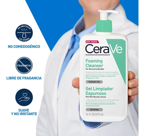 Cerave Gel Limpiador Espumoso Piel Mixta X473ml Momento de aplicación Día/Noche Tipo de piel Normal a grasa