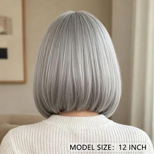 Peluca Bob Genérica Con Flequillo 30 Cm Gris M Grey M