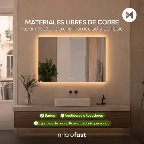 Espejo Rectangular de Baño con Luz LED Táctil y Antiempañante, 80x60cm