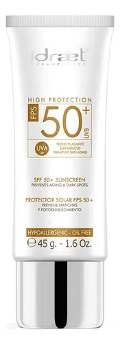 Protector Solar Spf50 Crema Facial Sin Color Idraet 45 Gr