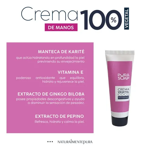 Crema Hidratante de Coco para Manos Secas, Agrietadas y de Rápida Absorción