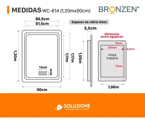 Espejo Smart Inteligente Luz Led 120×90 Cm Bluetooth Premium