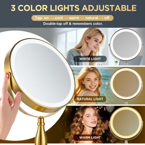 Espejo De Maquillaje Daslava 30x Dorado Con Luces Led