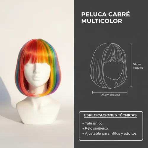 Peluca Cotillon Carre Con Accesorio Para Fiestas Cumple Car