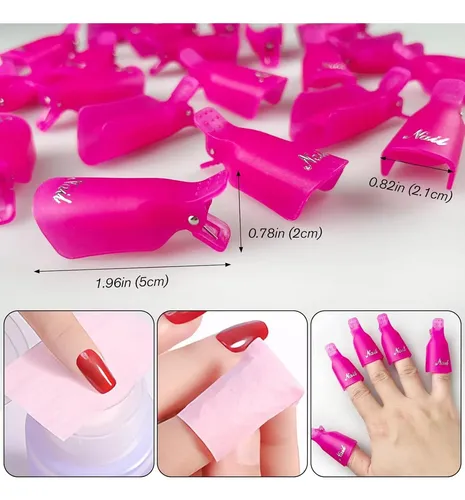 Juego De 20 Clips Para Quitar Esmalte Uv Jaasuee Rosa