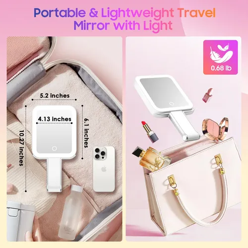 Espejo De Viaje Con Aumento Gomipuru 30x/1x Con Luz 3 Colore