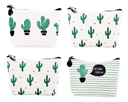 4 Estuches De Lona Cactus Para Lápices Y Maquillaje