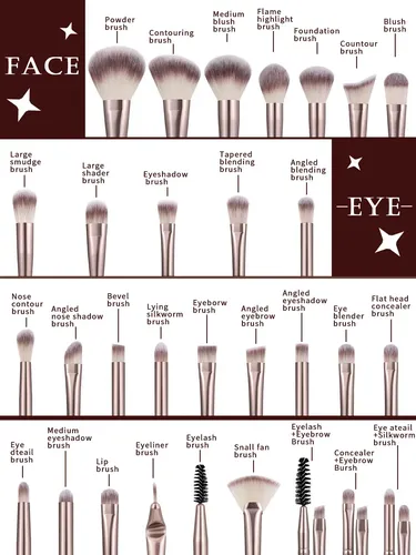 Set 30 Brochas Y Esponjas Maquillaje Profesional Vino Tinto