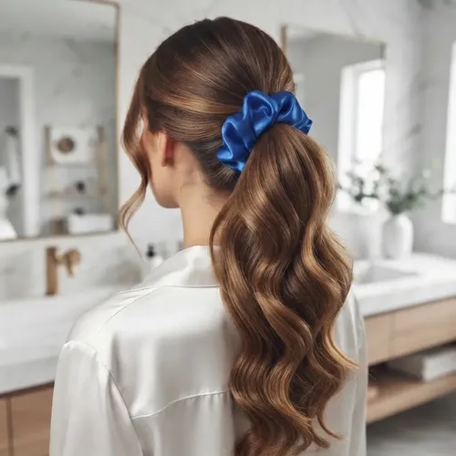 Scrunchies, Colitas De Pelo De Raso Antifrizz. Azul Electrico