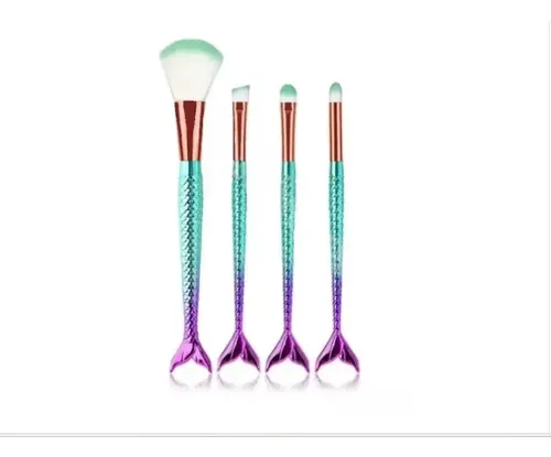 Set 4 Brochas Maquillaje Profesional Pinceles Cola Sirena