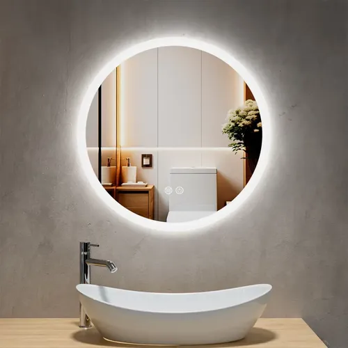Espejo Luz Led Touch/táctil Inteligente Baño Premium Desempañante Fría/cálida/neutra Redondo Moderno 60cm Esmerilado Regulación De Brillo