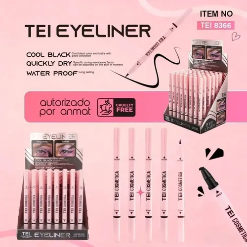Lapiz Delineador Doble Punta Eyeliner Waterproof Tei Negro