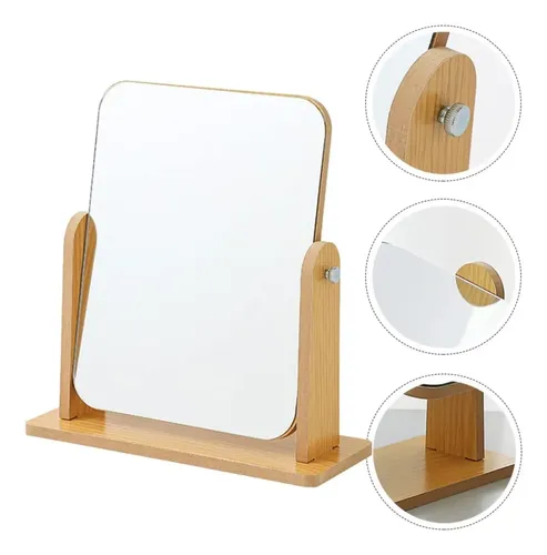 Espejo Tocador Doble Faz VGO Rectangular Base Madera Color Blanco EP16937