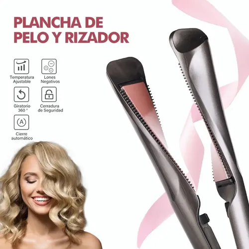 Plancha Rizadora Multifuncional 2 En 1 Negro