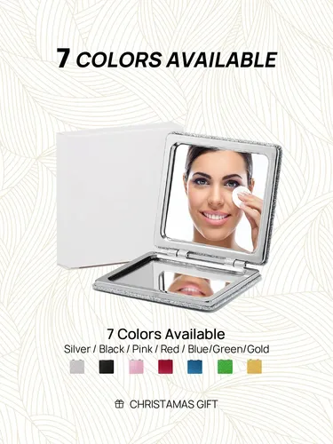 Espejo Compacto Omiro Glitter Pu Con Aumento De 1x/3x, Plate