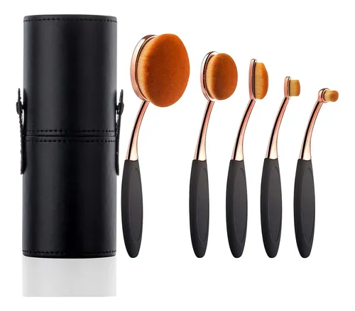 Set 5 Brochas Maquillaje Ovaladas Yoseng Estuche Negro