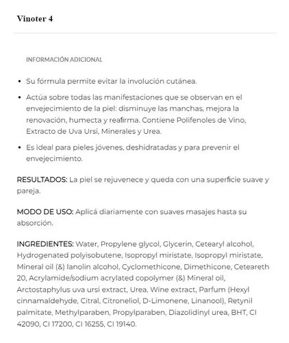 Icono. Vinoter 4 Crema Antiedad x50g con Uva Ursi Tipo de piel Mixta