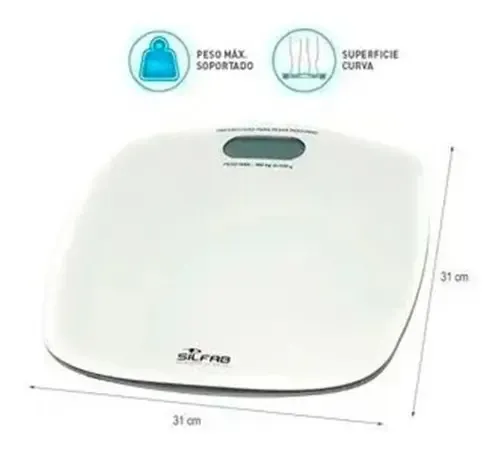 Balanza Digital Silfab Curve de Baño 180 kg Blanca con Pilas