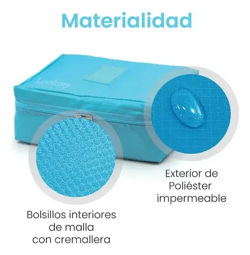 Neceser Lookmy porta cosmético celeste | necessaire viaje mujer hombre | organizador valija y cartera | porta maquillaje impermeable e interior lavable | ideal maleta, oficina, gym, avión