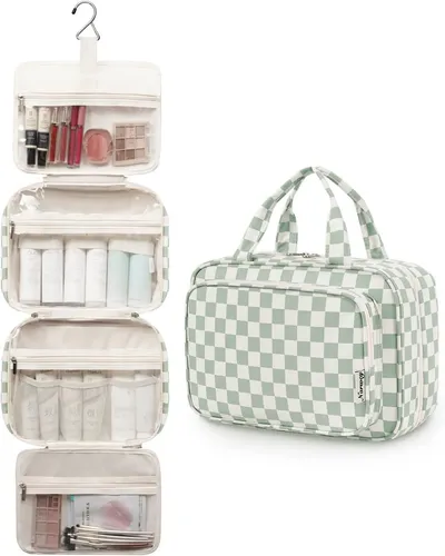 Neceser Colgante Para Mujer, Bolsa De Maquillaje De Viaje Y  Mint Green Checkerboard