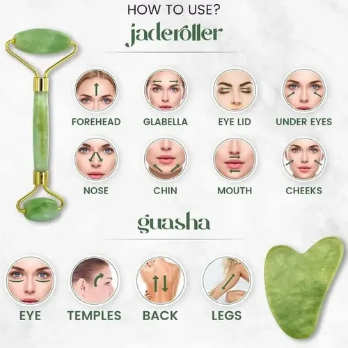 Kit Masajeador Facial Jade Rodillo +piedra Guasha-natural