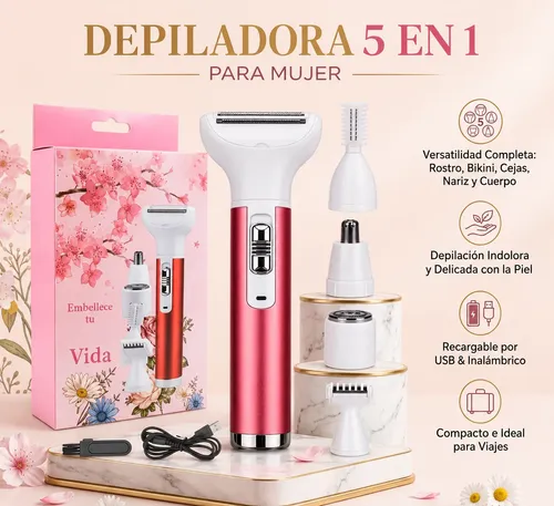 Depiladora Eléctrica 5 En 1 Portátil Usb Mujer Cuerpo Facial