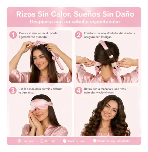 Set 12 Piezas Rizadores Sin Calor Con Funda Y Accesorios Rosa