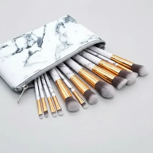 Set De 10 Brochas De Maquillaje Mármol Con Estuche Drb-10