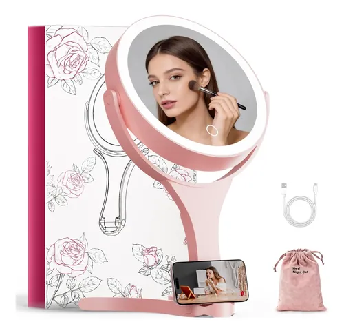 Espejo De Maquillaje Con Luz Hasipu Recargable Rosa
