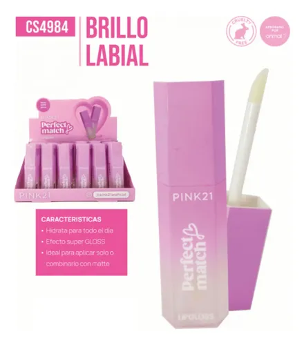 Labial Gloss Transparente Perfect Match Hidratante Pink 21