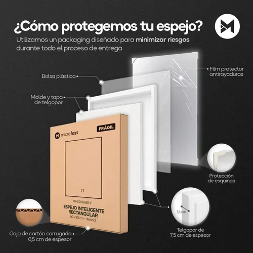 Espejo de Baño LED Táctil Desempañante 60x80cm con Luz Regulable