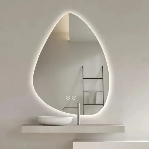 Espejo Diseño Gota Curvo Luz Led Tactil Digital Baño 80x60cm