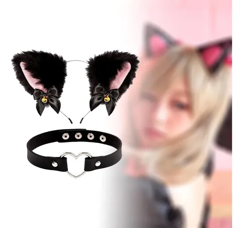 Diadema De Peluche Para Disfraz Con Collar De Cuero