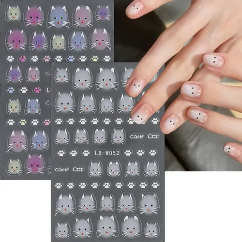 2 Hojas De Pegatinas 3d Para Uñas De Gatitos En 5d W1