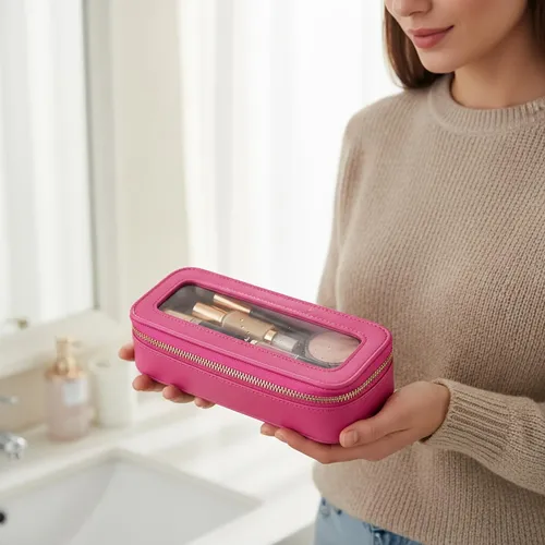 D 1 Bolsa De Maquillaje Transparente Impermeable De Cuero Z