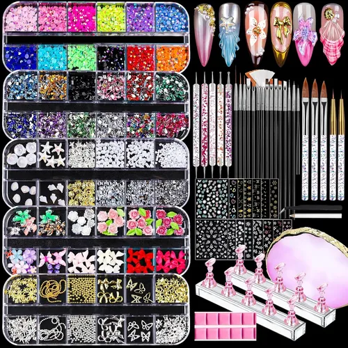 Kit Arte De Uñas Completo Con Brillos Y Pinceles