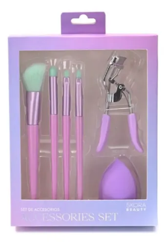 Set De Maquillaje Brochas Arqueador Blender X6u Skora Beauty Violeta