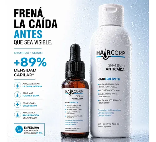 Kit Anticaída de Haircorp con Shampoo y Sérum para el Crecimiento del Pelo