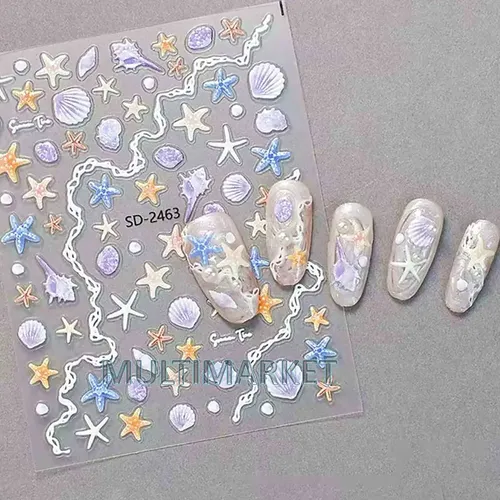 Stickers 5d Relieve Deco Uñas – Caracoles Y Estrellas De Mar