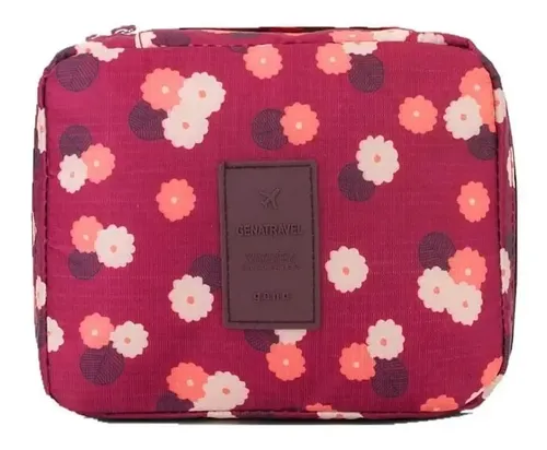 Neceser Bolso Porta Cosmeticos Maquillaje Organizador Viaje Color Bordó Print