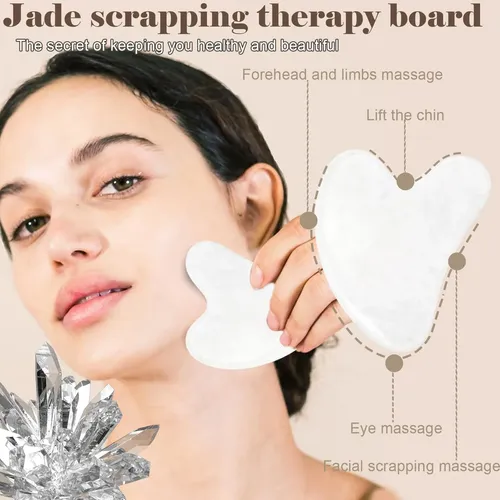 Set Rodillo Facial Y Gua Sha Werncy Piedra Opal Blanco