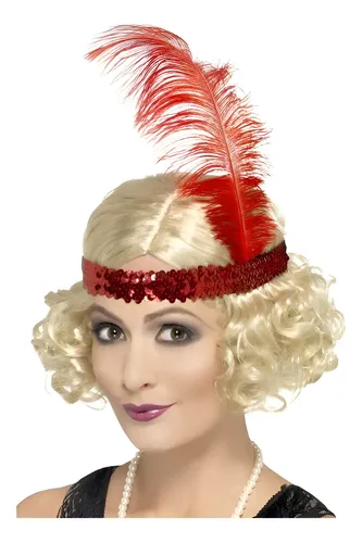 Peluca Charleston Con Vincha Con Pluma Disfraz Cotillon