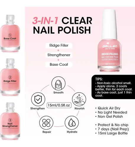 Esmalte Base Y Top Coat Gellen Clear Pink