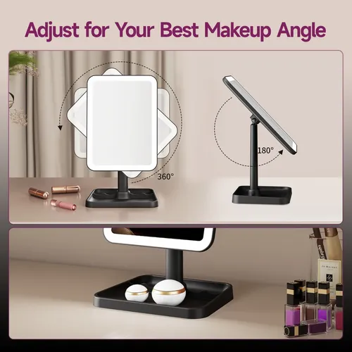 Espejo De Maquillaje Funtouch Con Luz Led 10x Negro