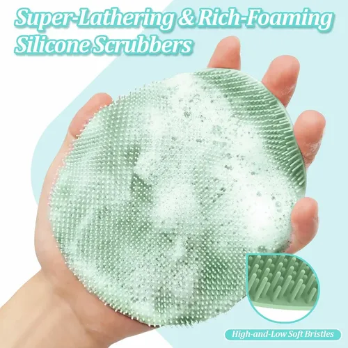 Set 4 Piezas Exfoliante Silicona Verde Para Baño Y Rostro