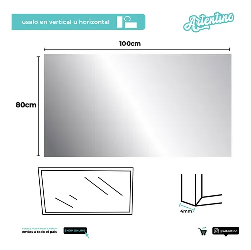 Espejo Luz Led De Pared Baño Rectangular Moderno 100×80 Cm