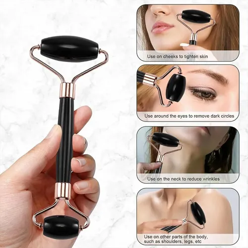 Juego De Masaje Facial Con Rodillo De Hielo Y Gua Sha Negro
