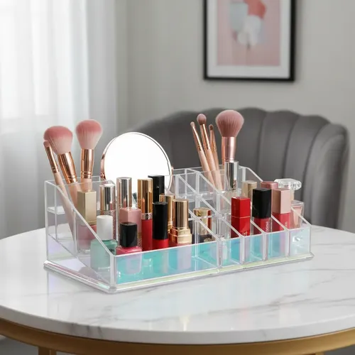 Organizador Grande Acrílico Tornasolado Para Maquillaje