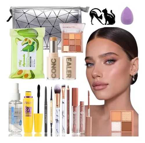 Kit Maquillaje Nude Mujer 12 Cosméticos Ideal Look Natural