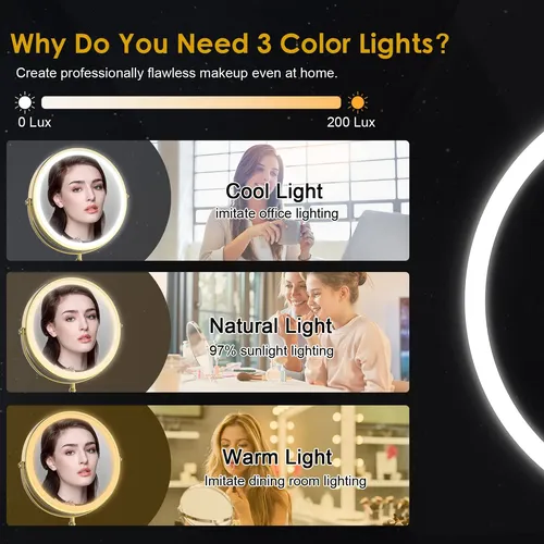 Espejo De Maquillaje Con Luz Led 1x 10x Recargable Bronce